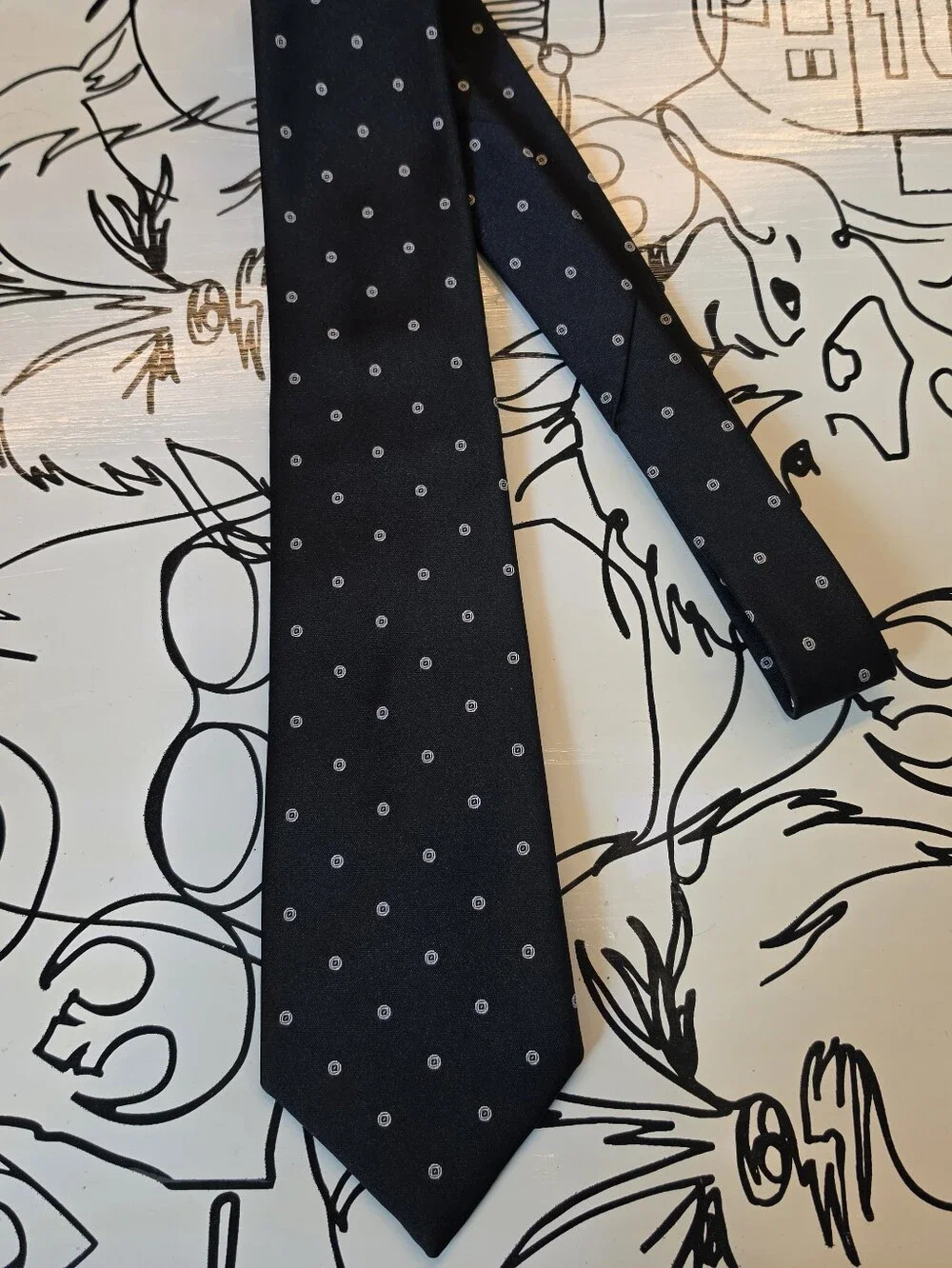 Vintage Carriage Cravats Black Geometric Dot Silk Blend Necktie 57